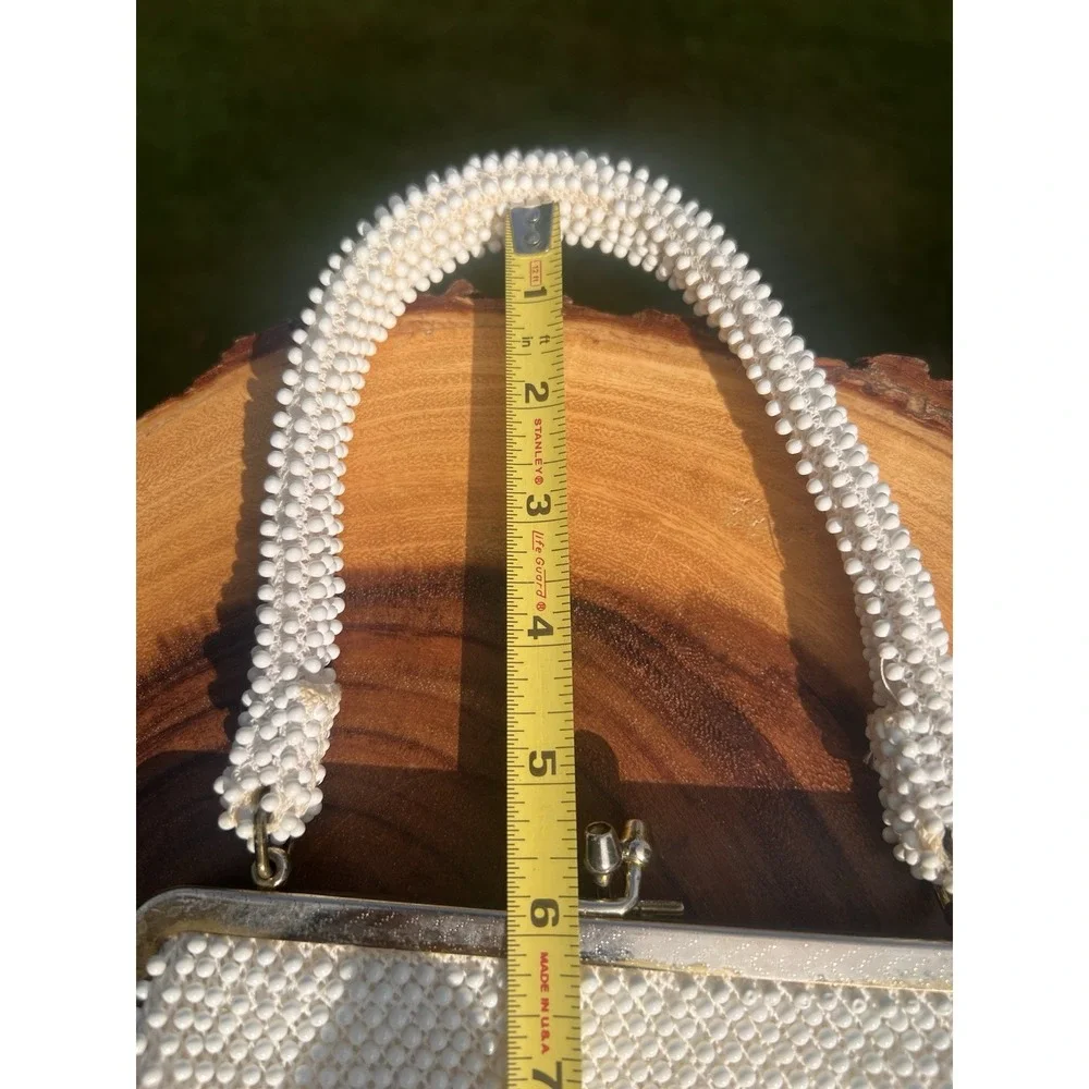 Vintage Lumured Cordé Bead Purse Ivory White Beaded Handbag 1950s 60s Bridal